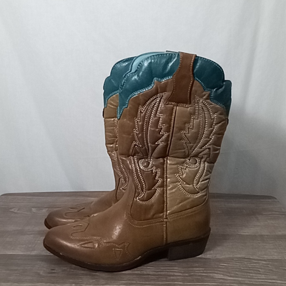 Flex West Brown Teal Women's Wedding Cowboy Boots Size 7